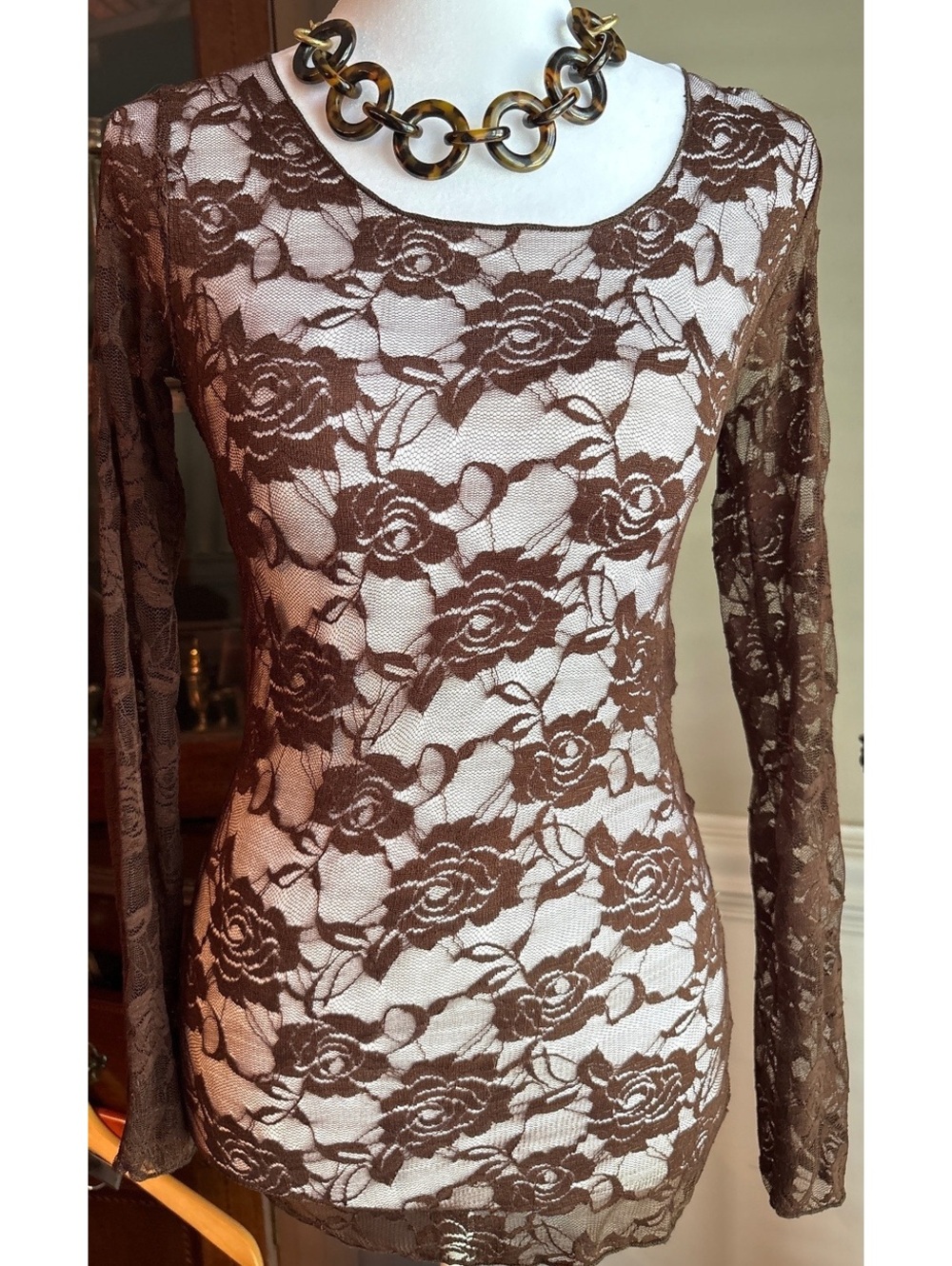 Urban Mango Brown Lace Top S